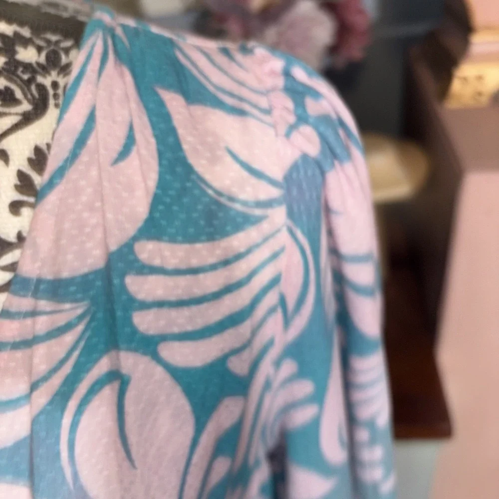 Mary Square Butterfly Sleeve Maxi Dress In Lilac And Teal Sz Medium. Boho.‎
